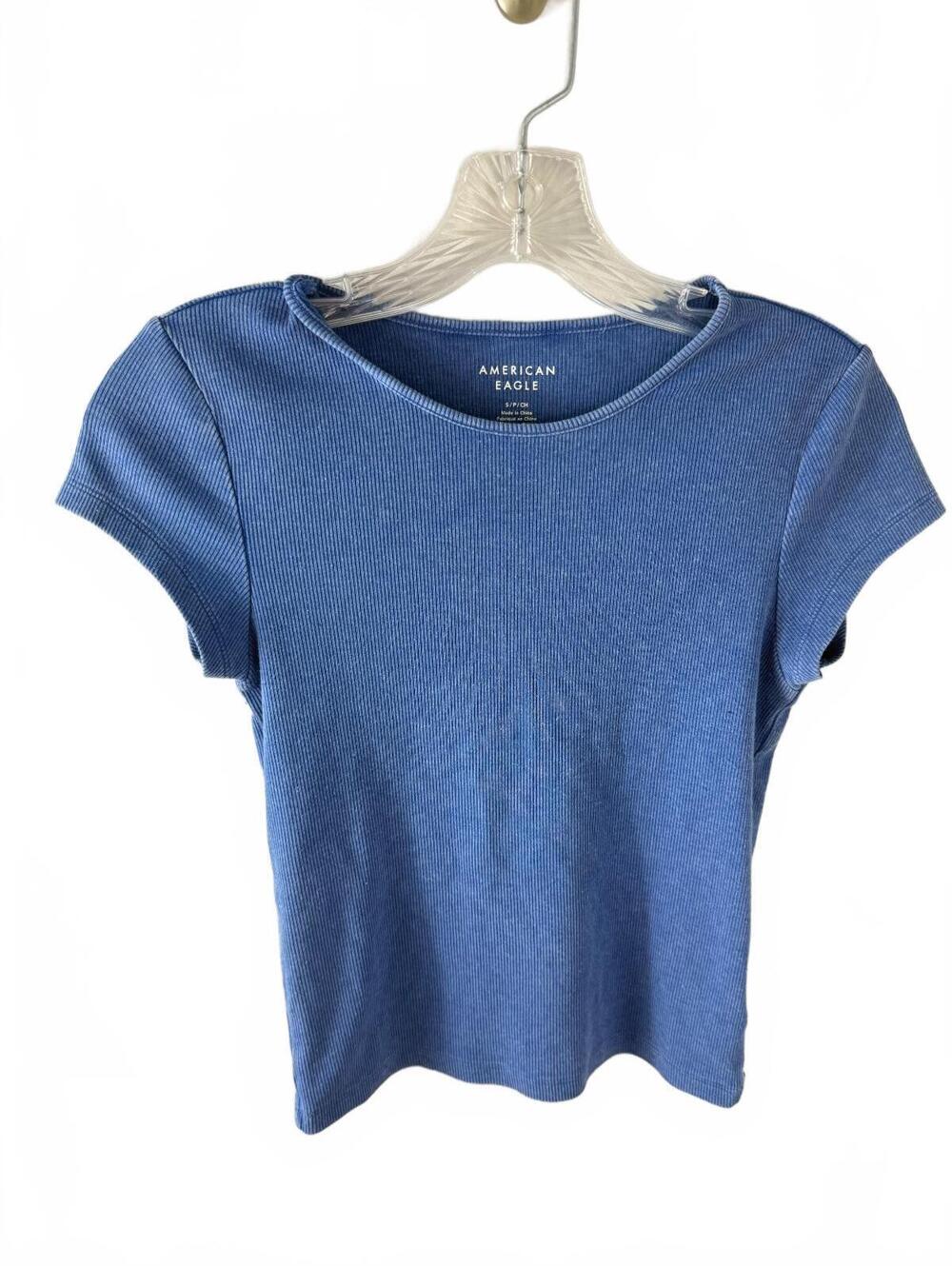American Eagle Blue Ribbed Short Sleeve Top Size Small